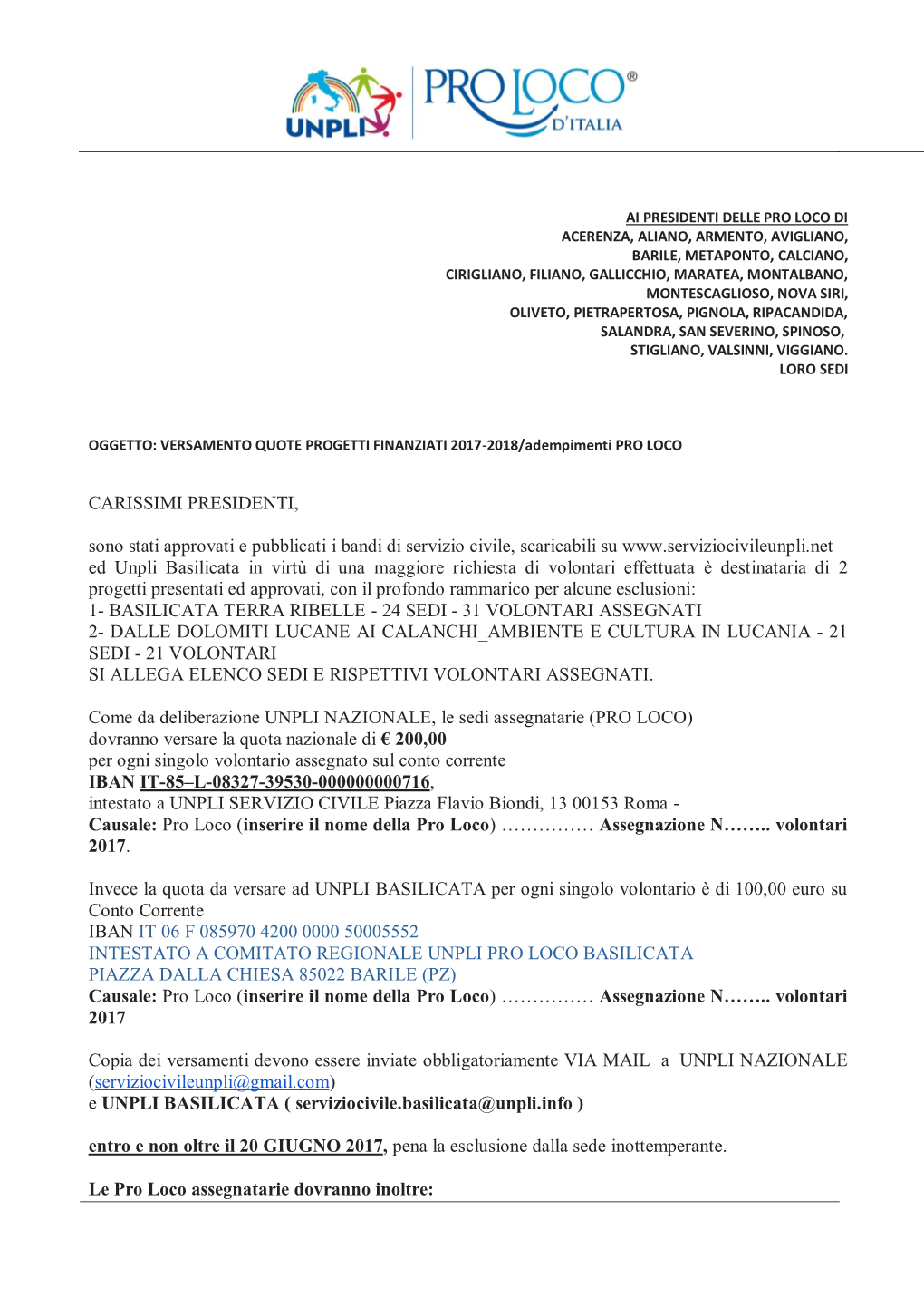 CARISSIMI PRESIDENTI, Sono Stati Approvati E Pubblicati I Bandi Di