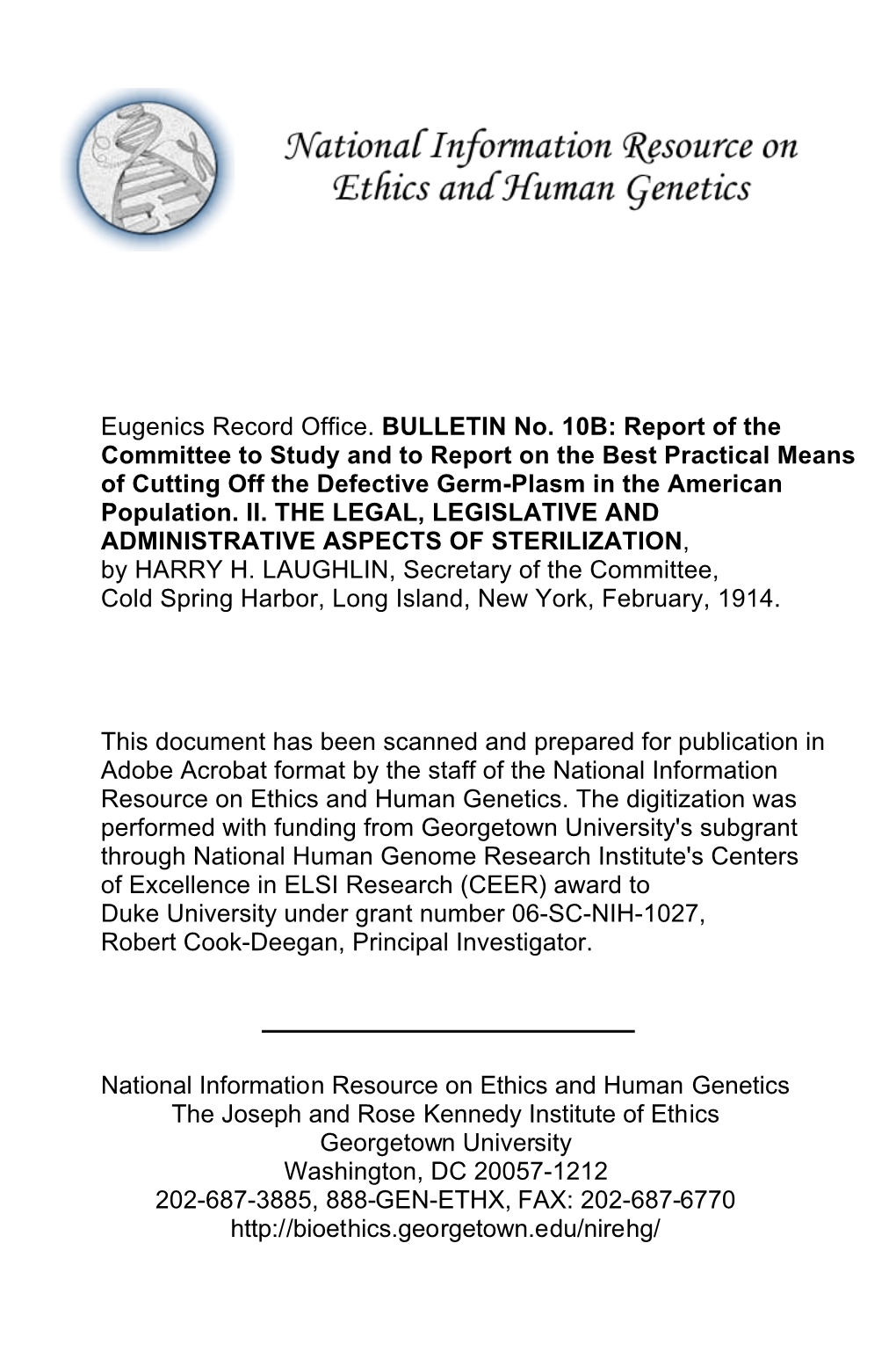 Eugenics Record Office. BULLETIN No