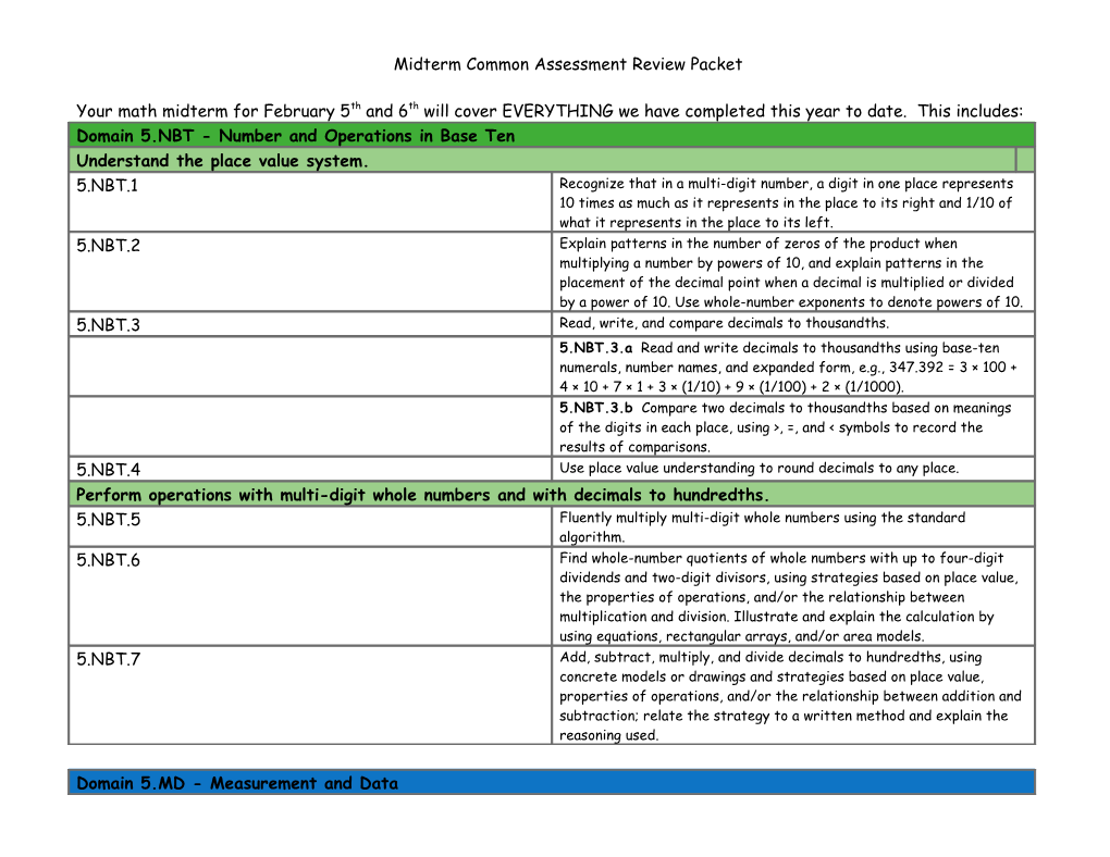 Midterm Common Assessment Review Packet