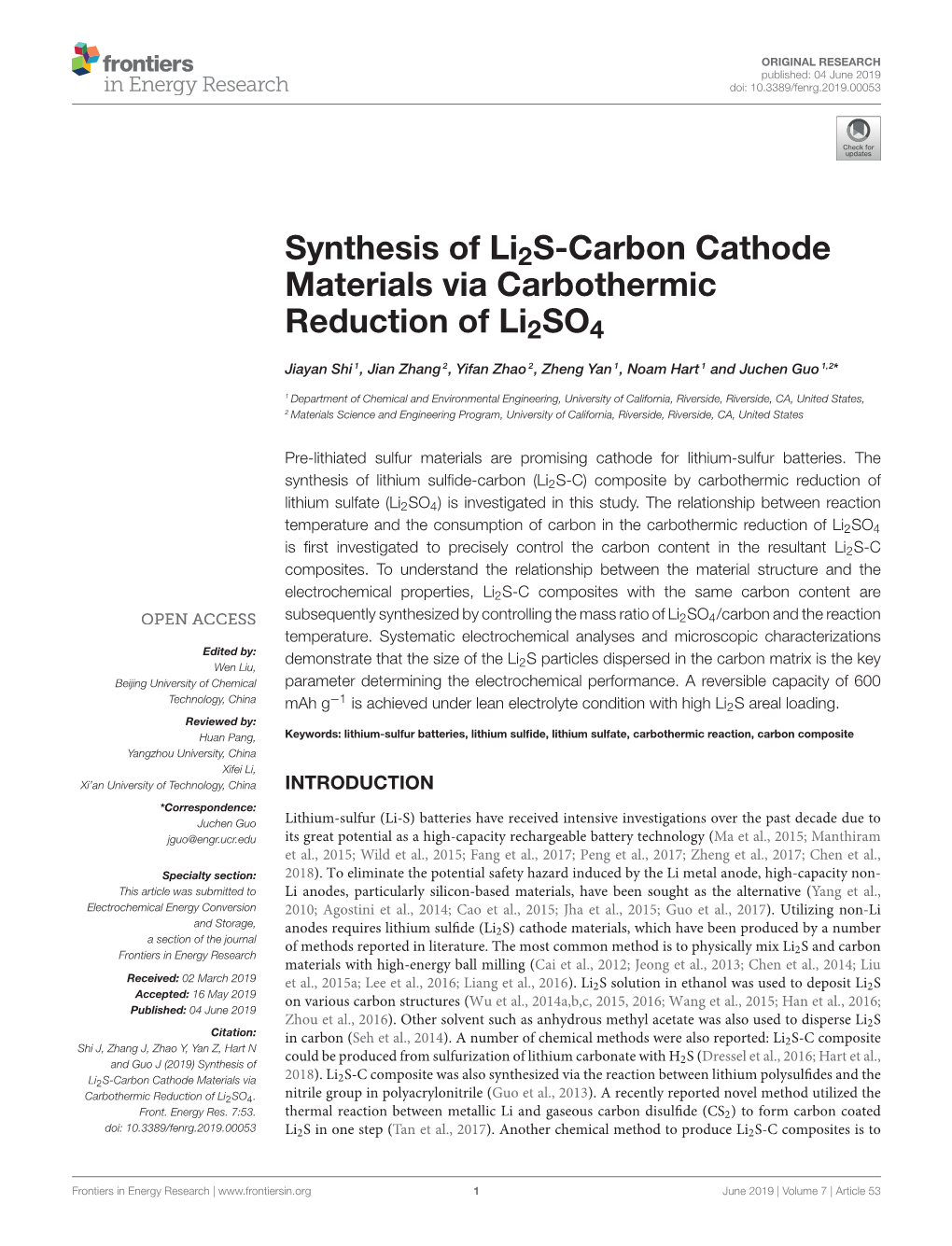Synthesis of Li2s-Carbon Cathode Materials Via Carbothermic Reduction of Li2so4