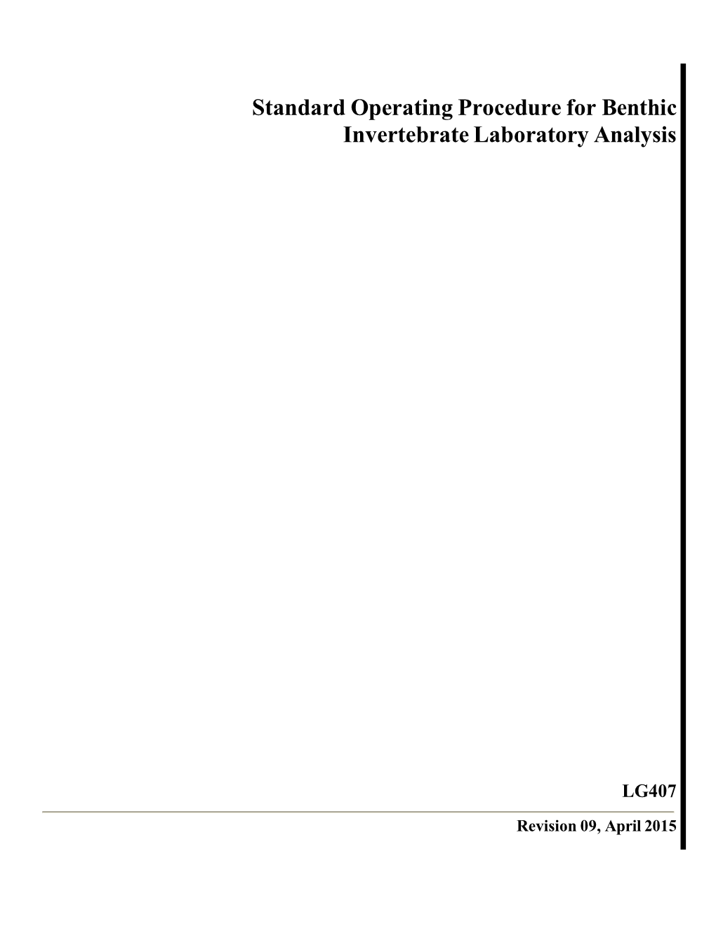 Standard Operating Procedure for Benthic Invertebrate Laboratory Analysis