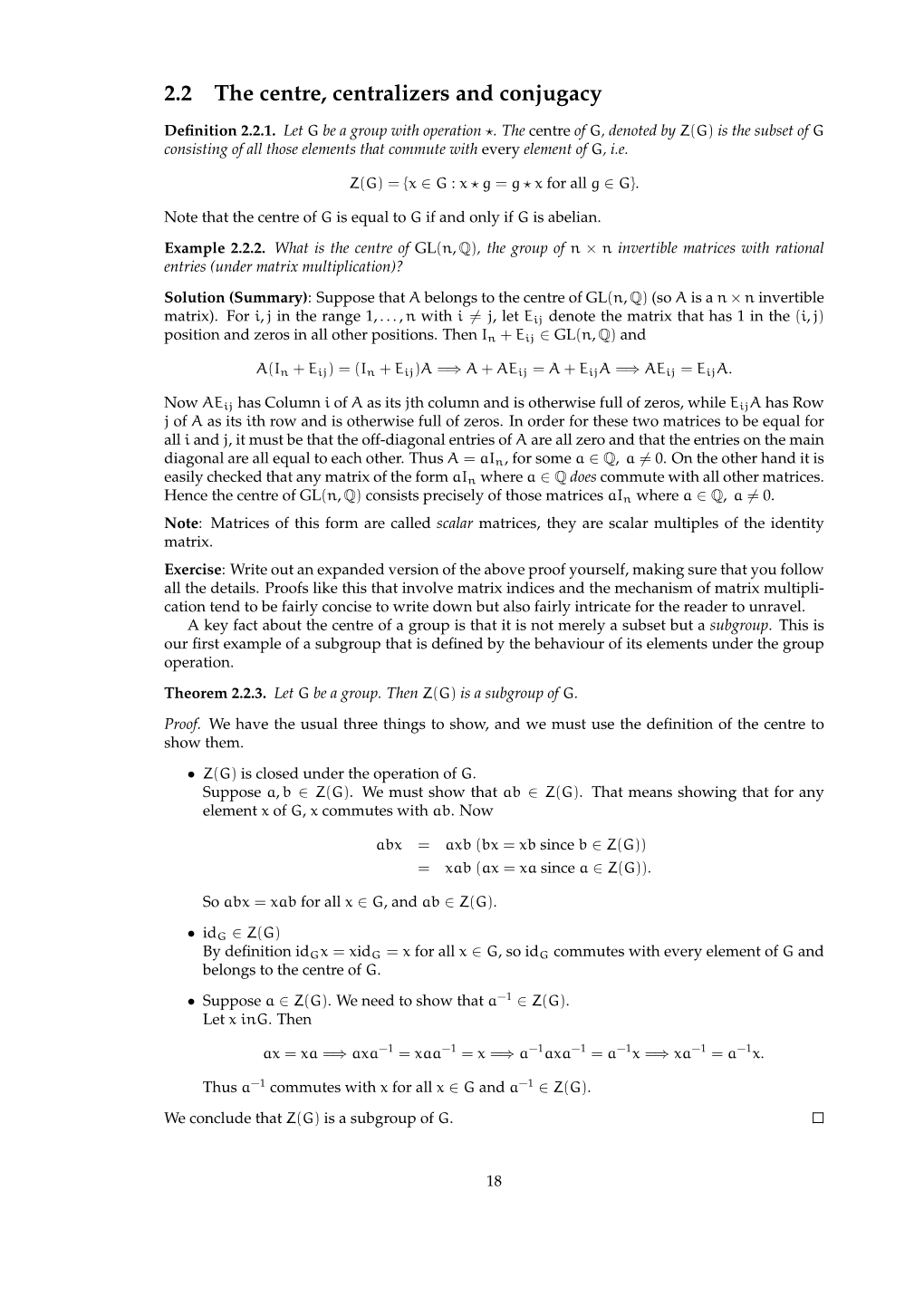 2.2 the Centre, Centralizers and Conjugacy