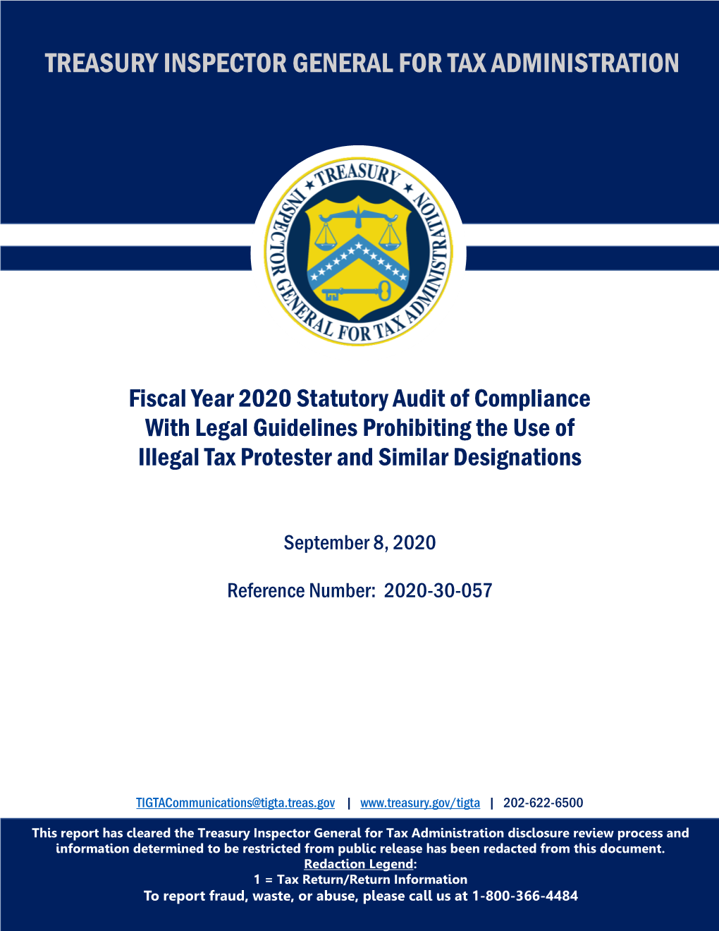 Fiscal Year 2020 Statutory Audit of Compliance with Legal Guidelines Prohibiting the Use of Illegal Tax Protester and Similar Designations