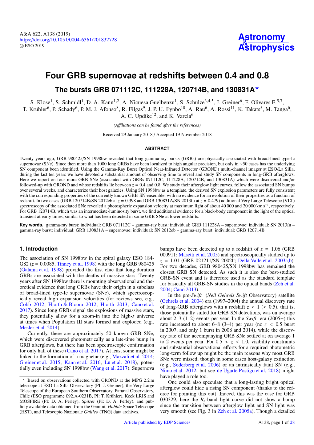 The Bursts GRB 071112C, 111228A, 120714B, and 130831A?