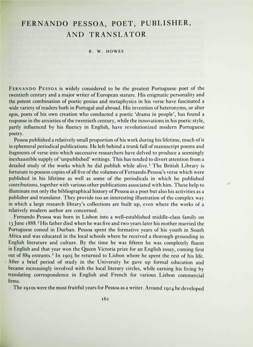 Fernando Pessoa, Poet, Publisher, and Translator