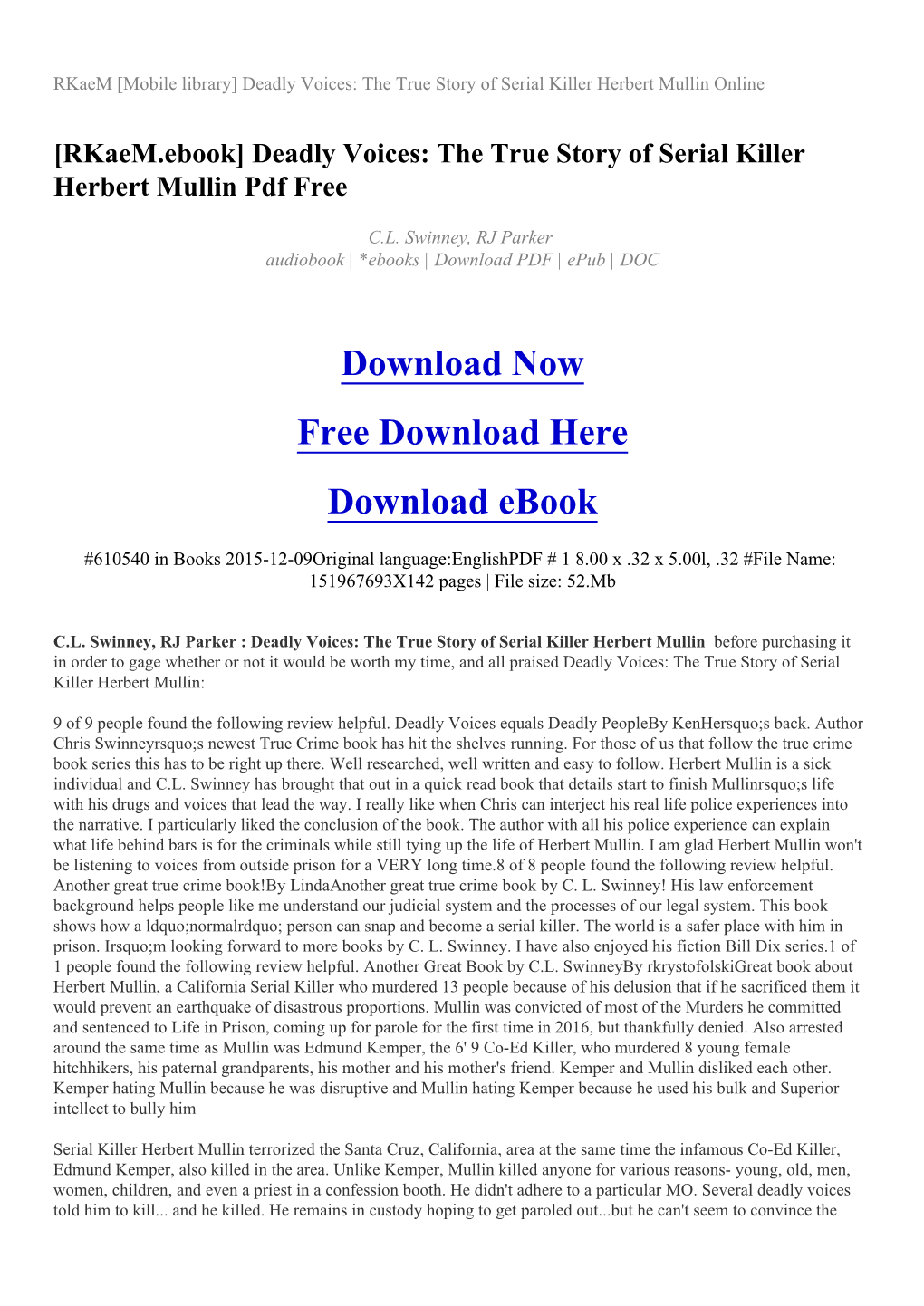 Deadly Voices: the True Story of Serial Killer Herbert Mullin Online