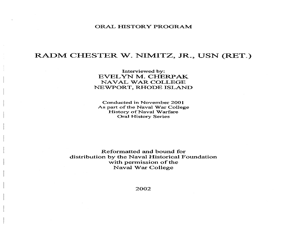 Radm Chester W. Nimitz, Jr., Usn (Ret.)