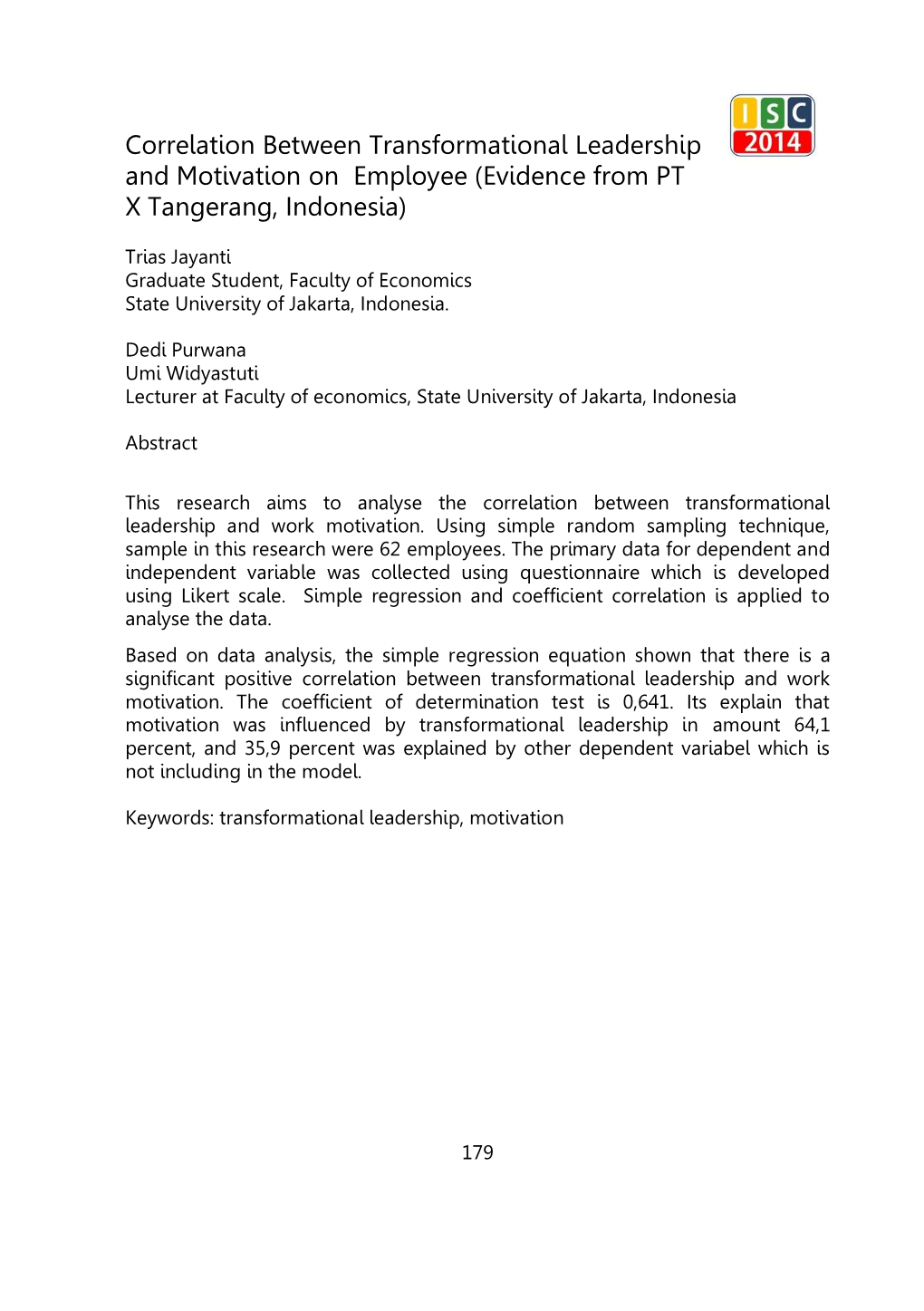 Correlation Between Transformational Leadership and Motivation on Employee (Evidence from PT X Tangerang, Indonesia)