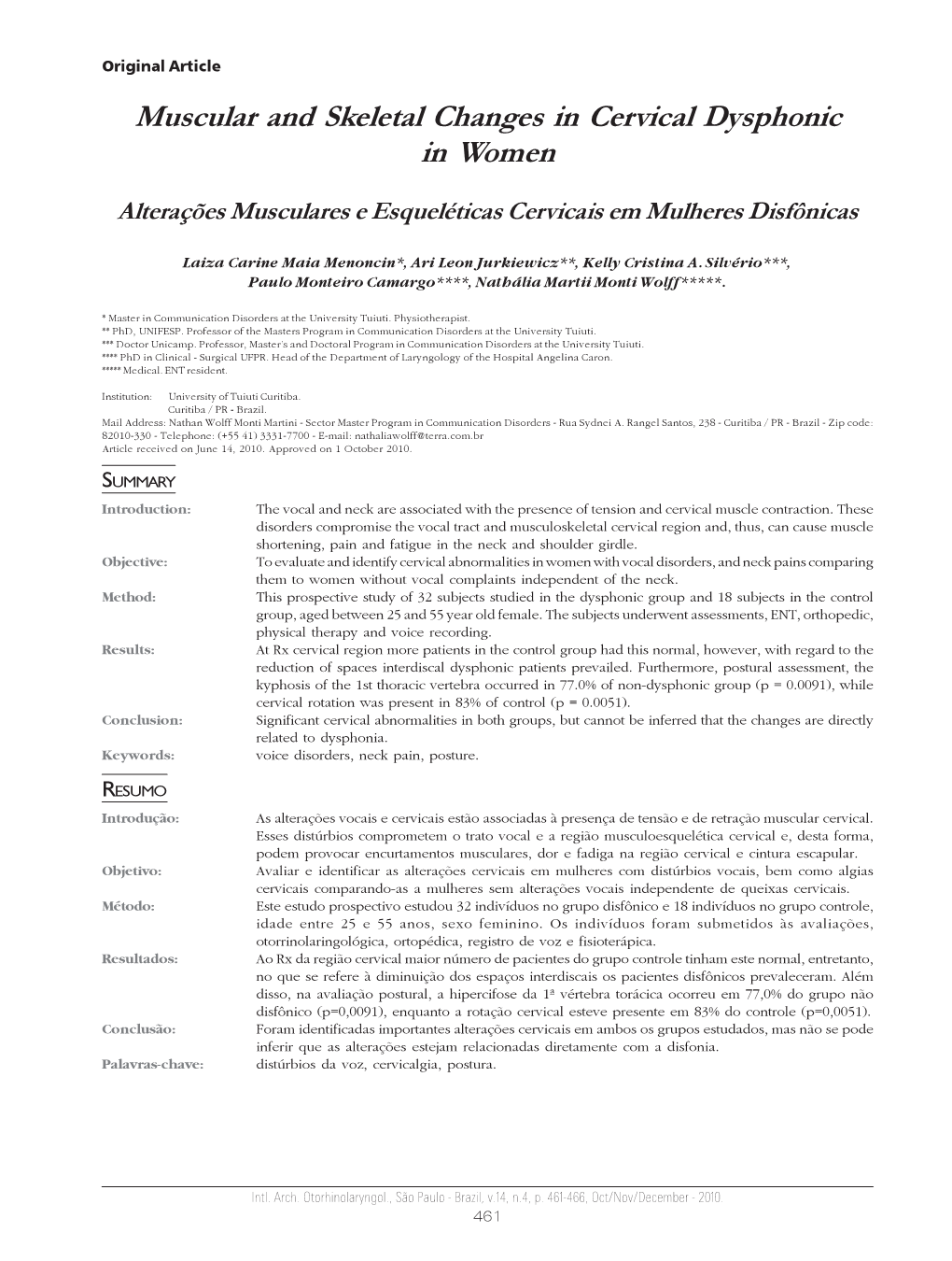 Muscular and Skeletal Changes in Cervical Dysphonic in Women