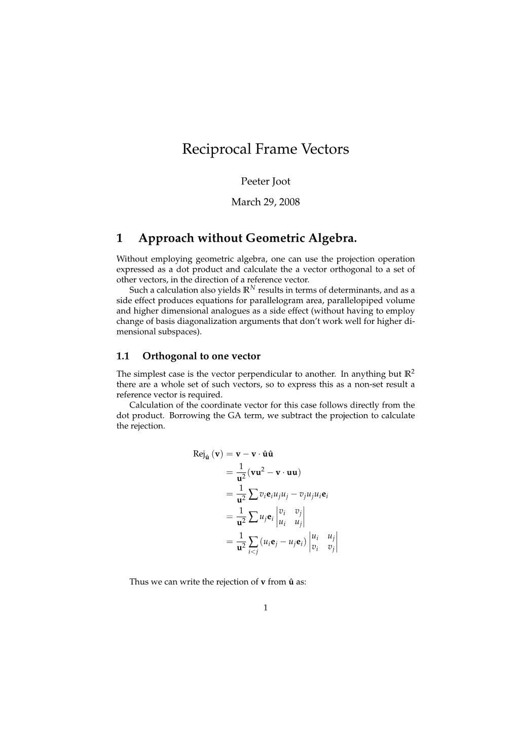 Reciprocal Frame Vectors