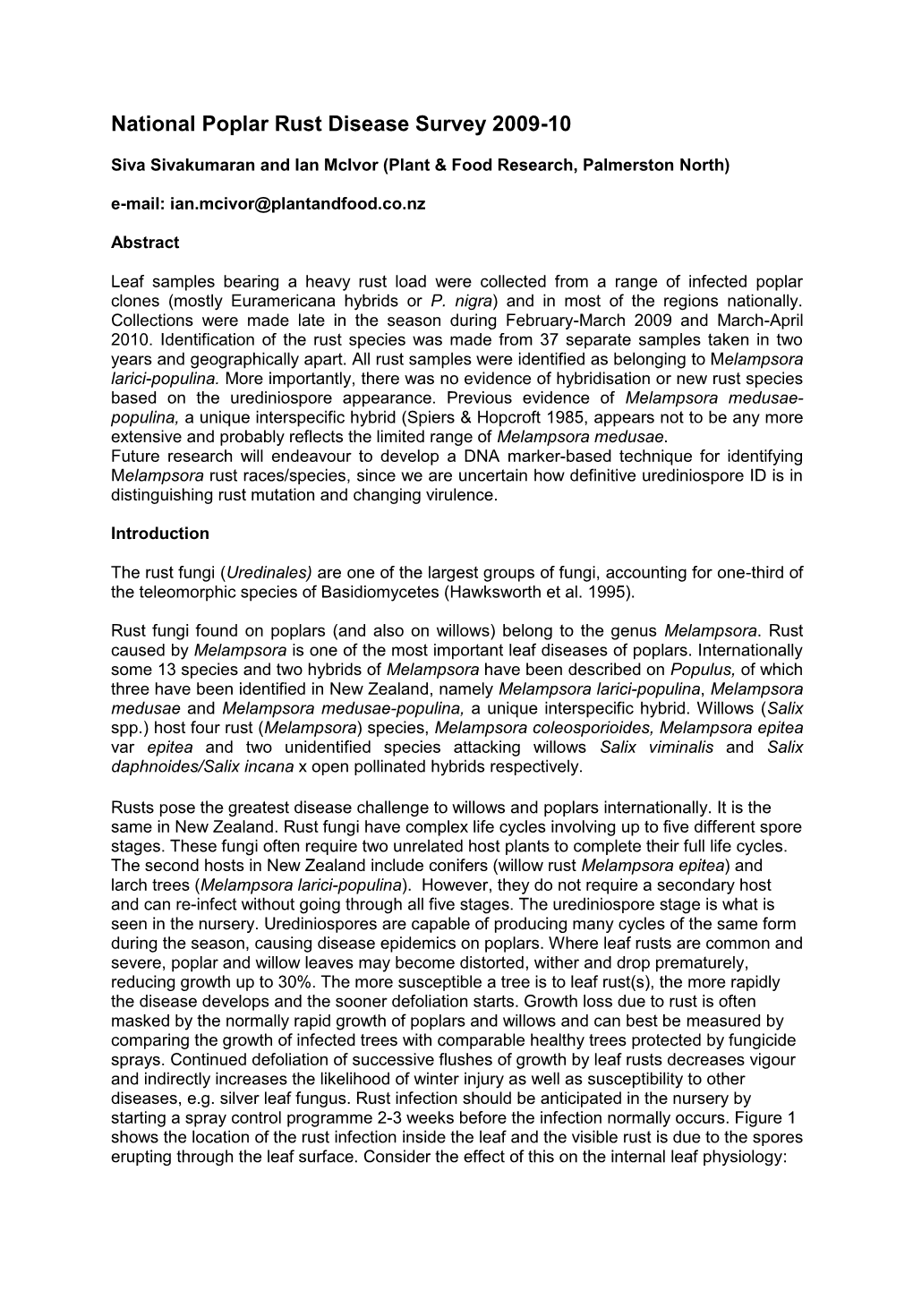 National Poplar Rust Disease Survey 2009-10