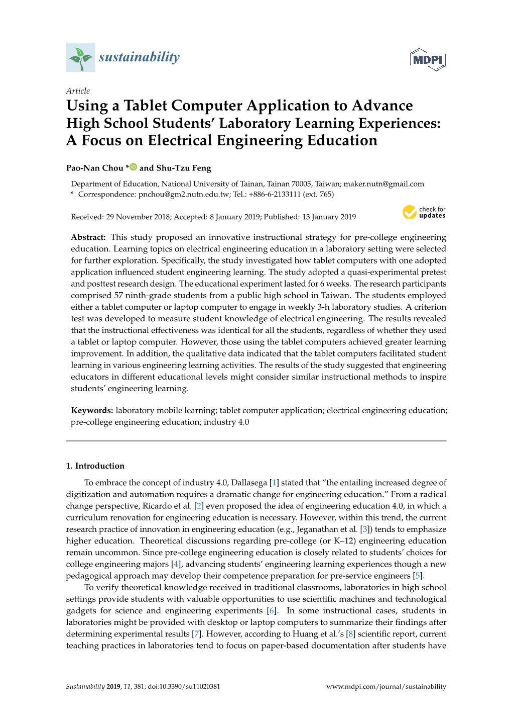 Using a Tablet Computer Application to Advance a Focus on Electrical Engineering Education