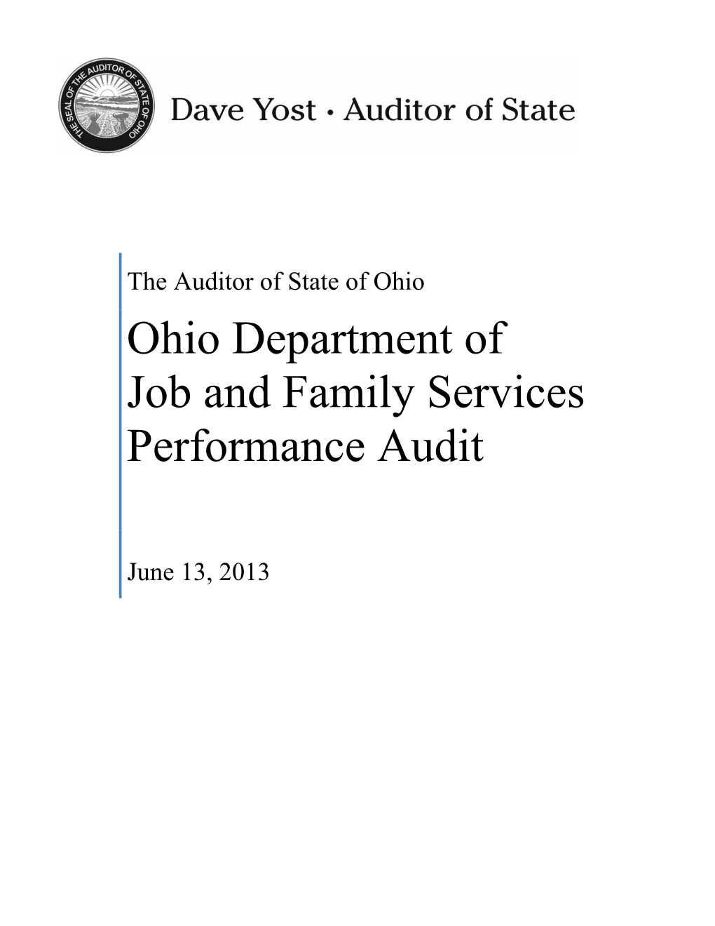 Ohio Department of Job and Family Services Performance Audit