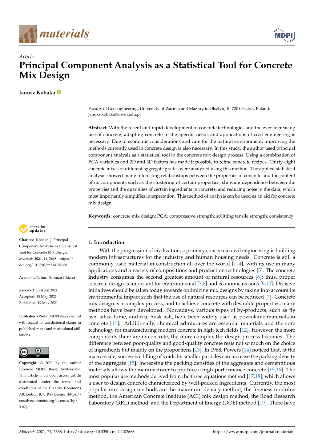 Component Analysis As a Statistical Tool for Concrete Mix Design