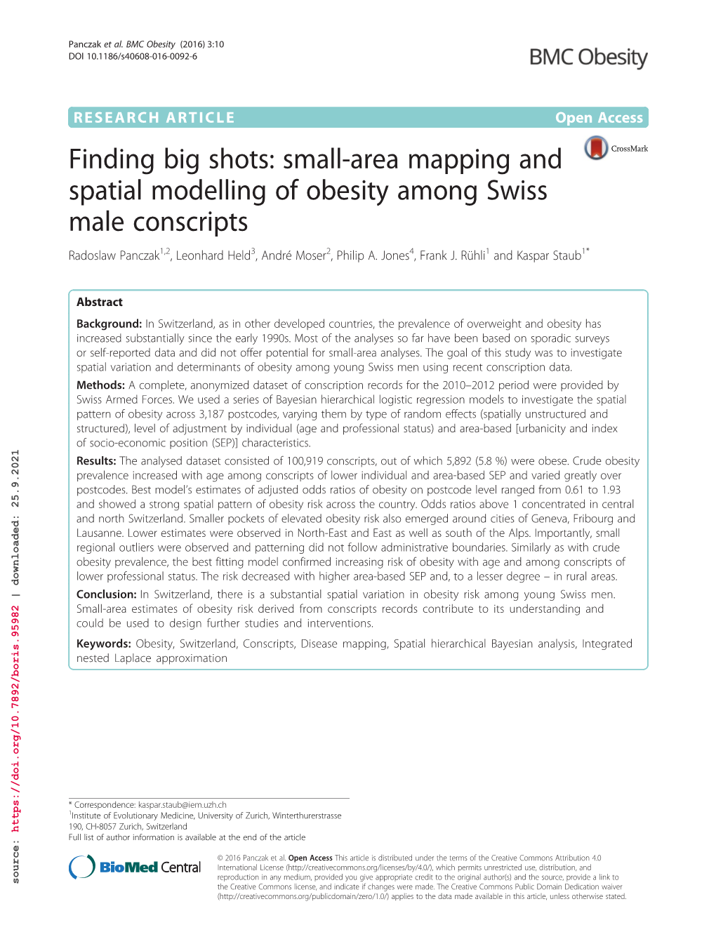 Small-Area Mapping and Spatial Modelling of Obesity