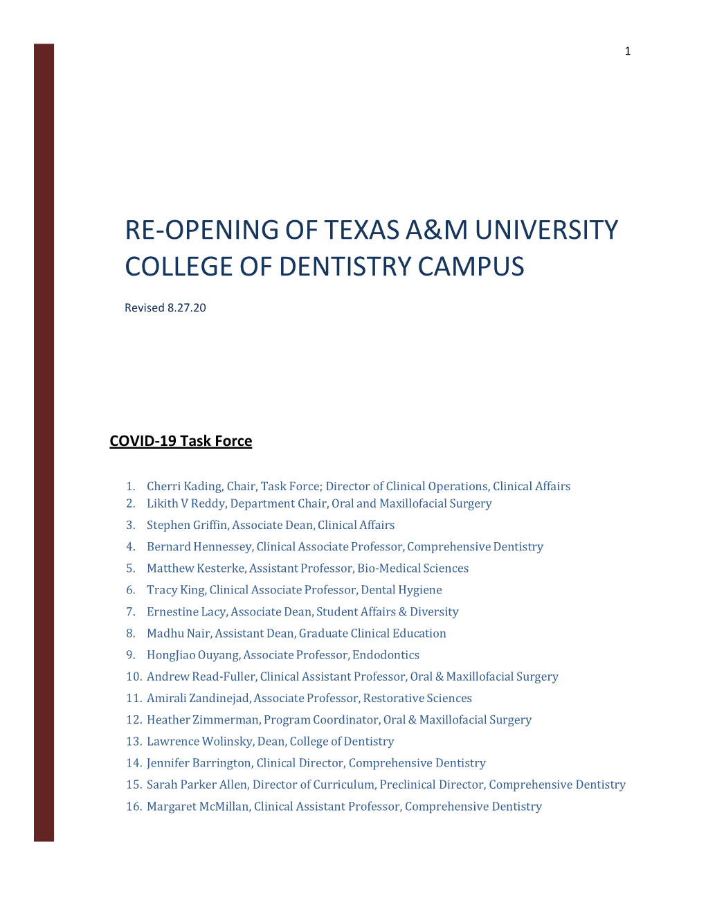 Re-Opening of Texas A&M University College Of