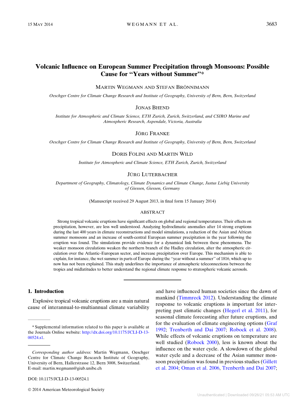 Volcanic Influence on European Summer Precipitation Through