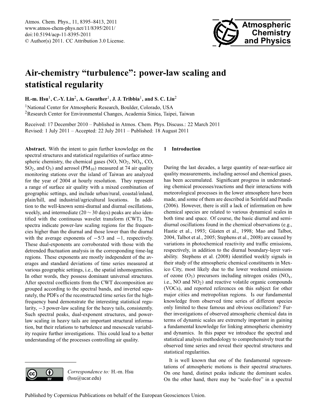 Air-Chemistry “Turbulence”: Power-Law Scaling and Statistical Regularity