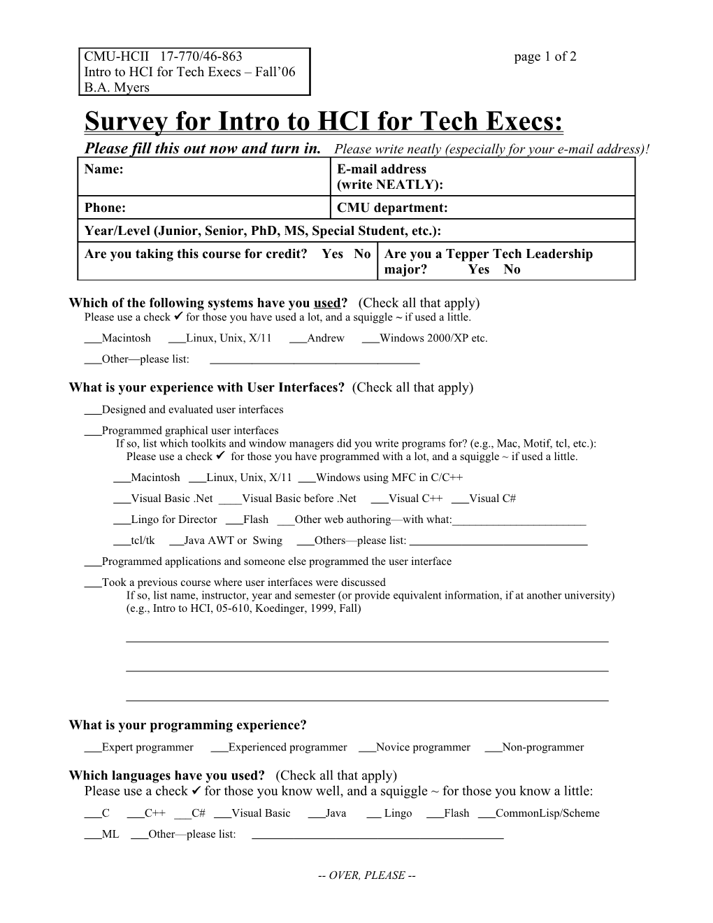 Survey for UI Software