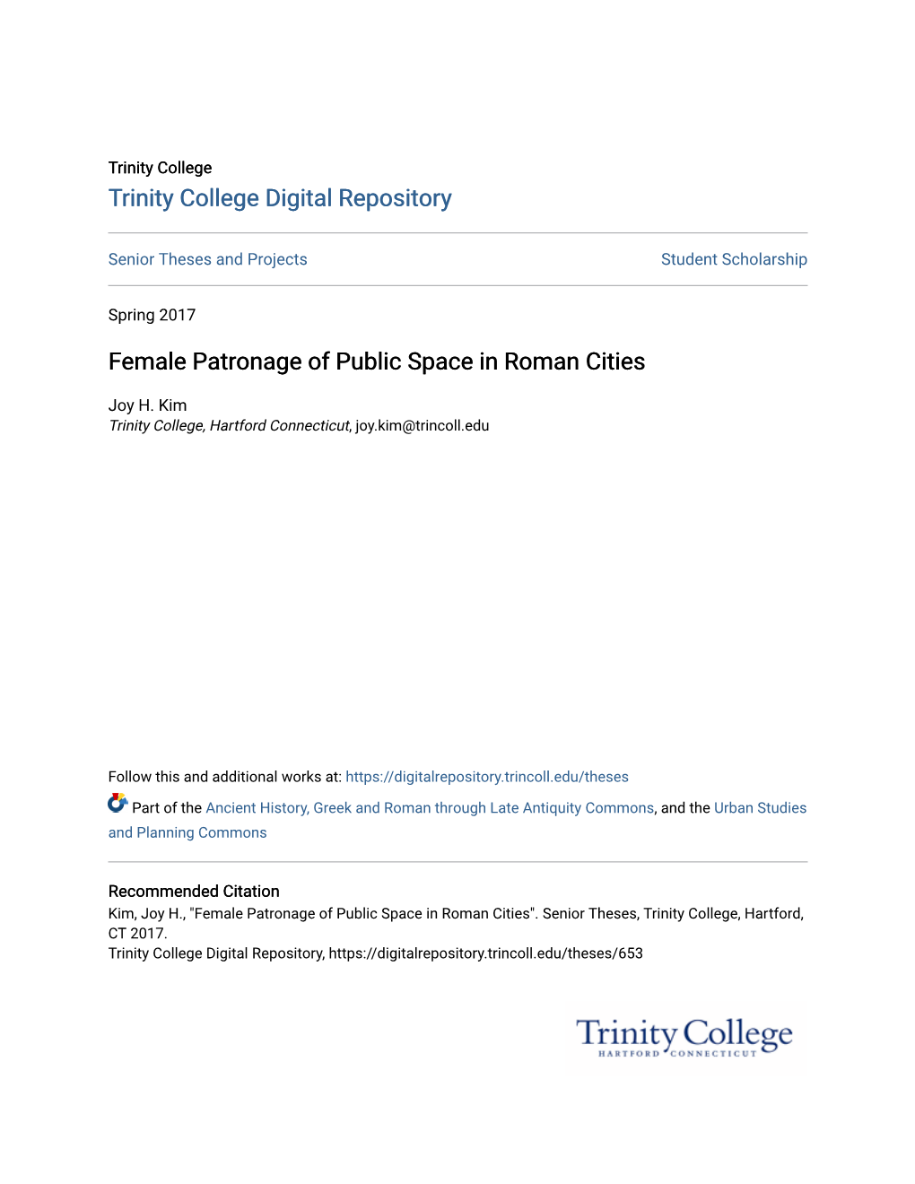 Female Patronage of Public Space in Roman Cities