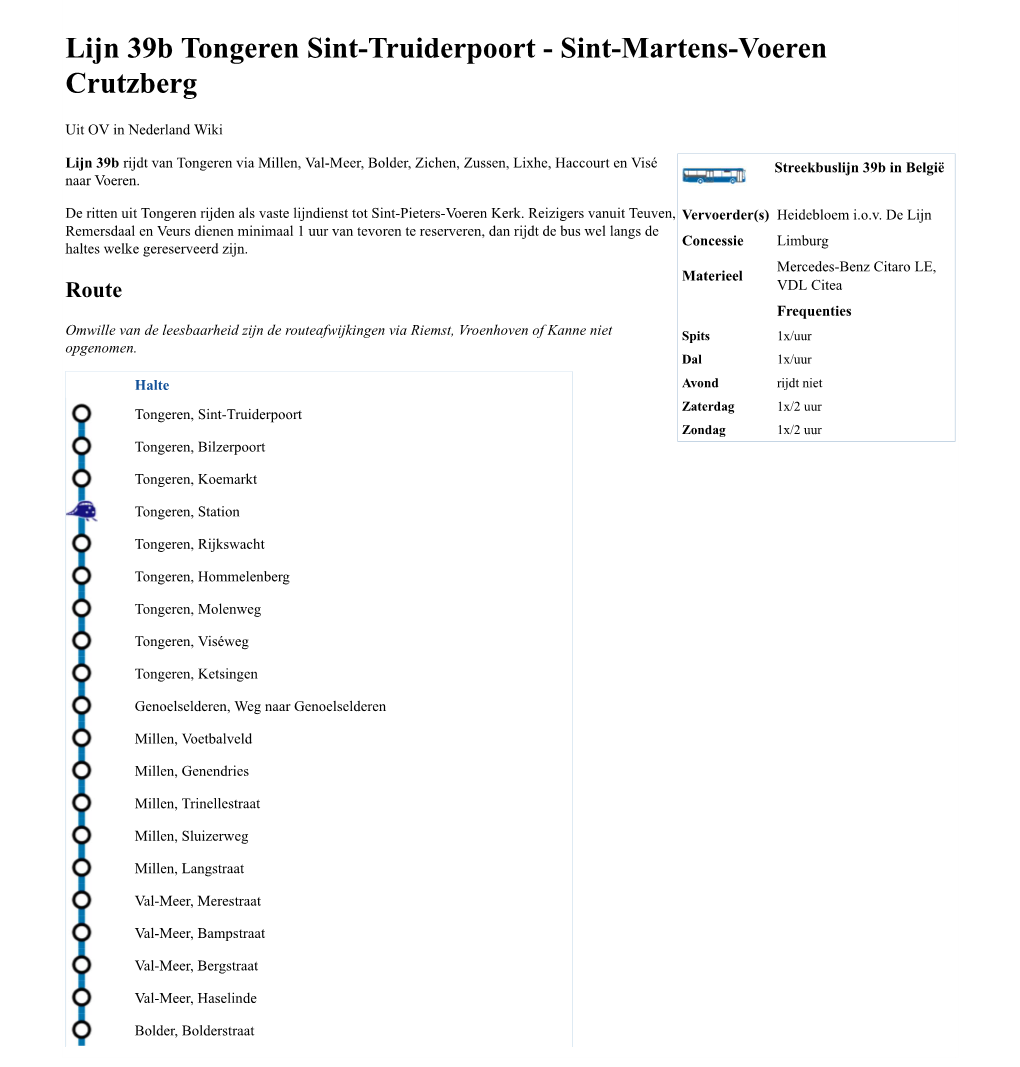 Lijn 39B Tongeren Sint-Truiderpoort - Sint-Martens-Voeren Crutzberg