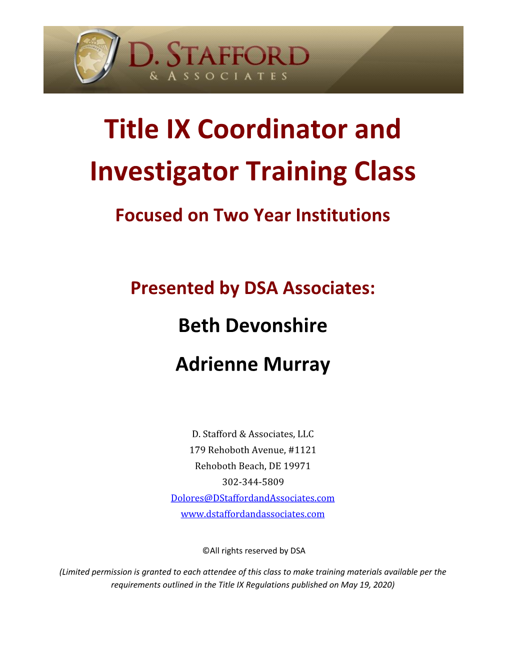 Title IX Coordinator and Investigator Training Class