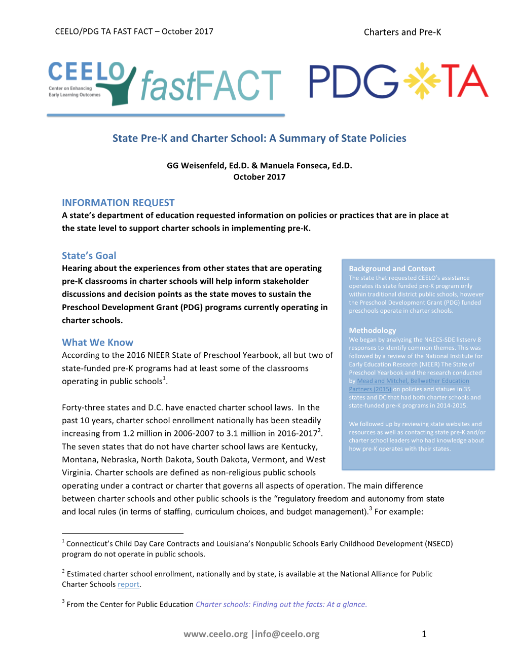 State Pre-K and Charter School: a Summary of State Policies