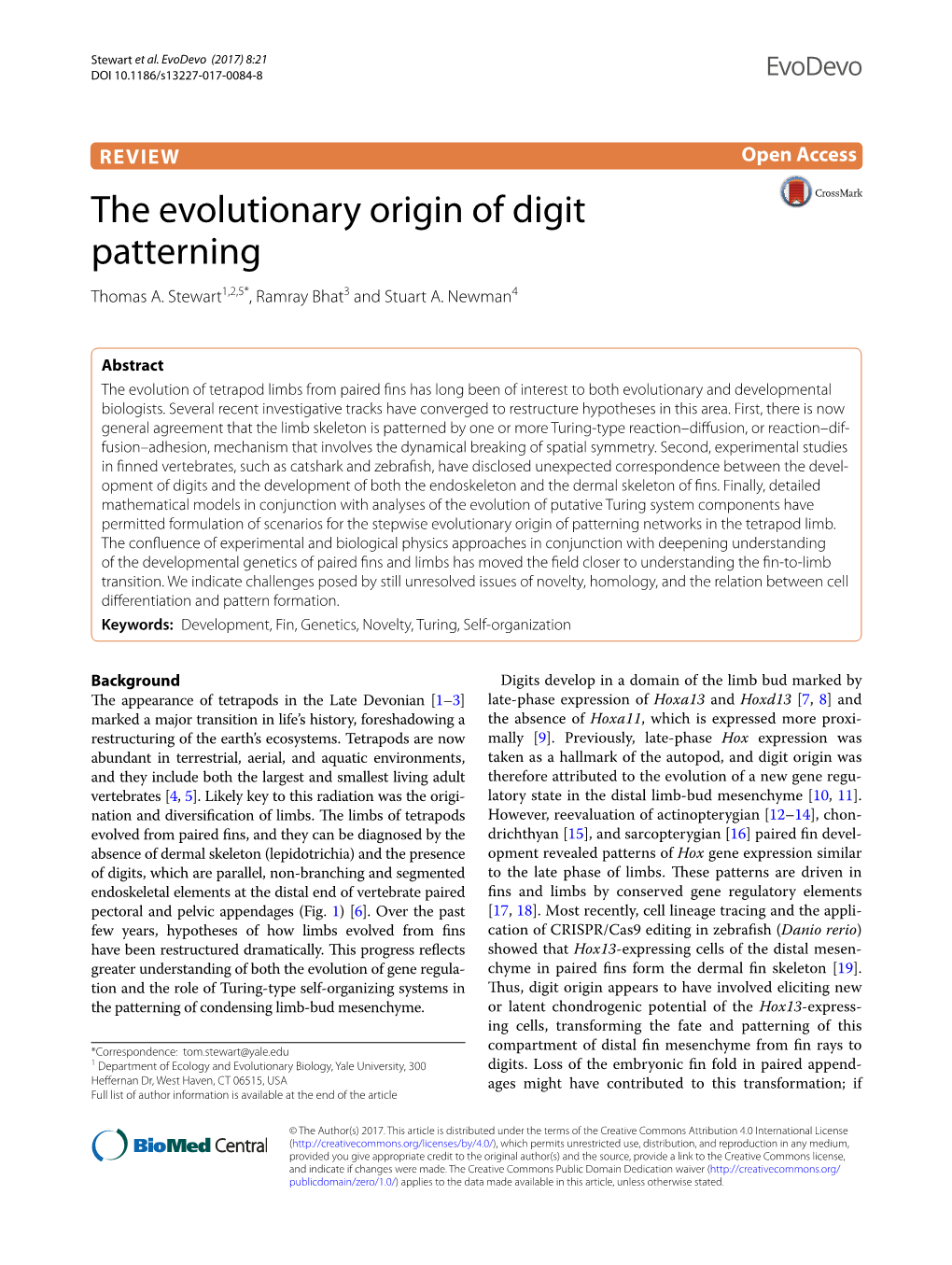 The Evolutionary Origin of Digit Patterning Thomas A