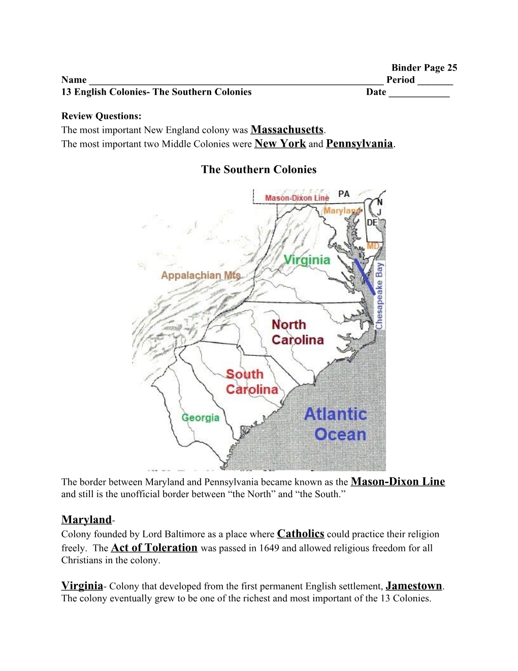 The Southern Colonies Maryland​