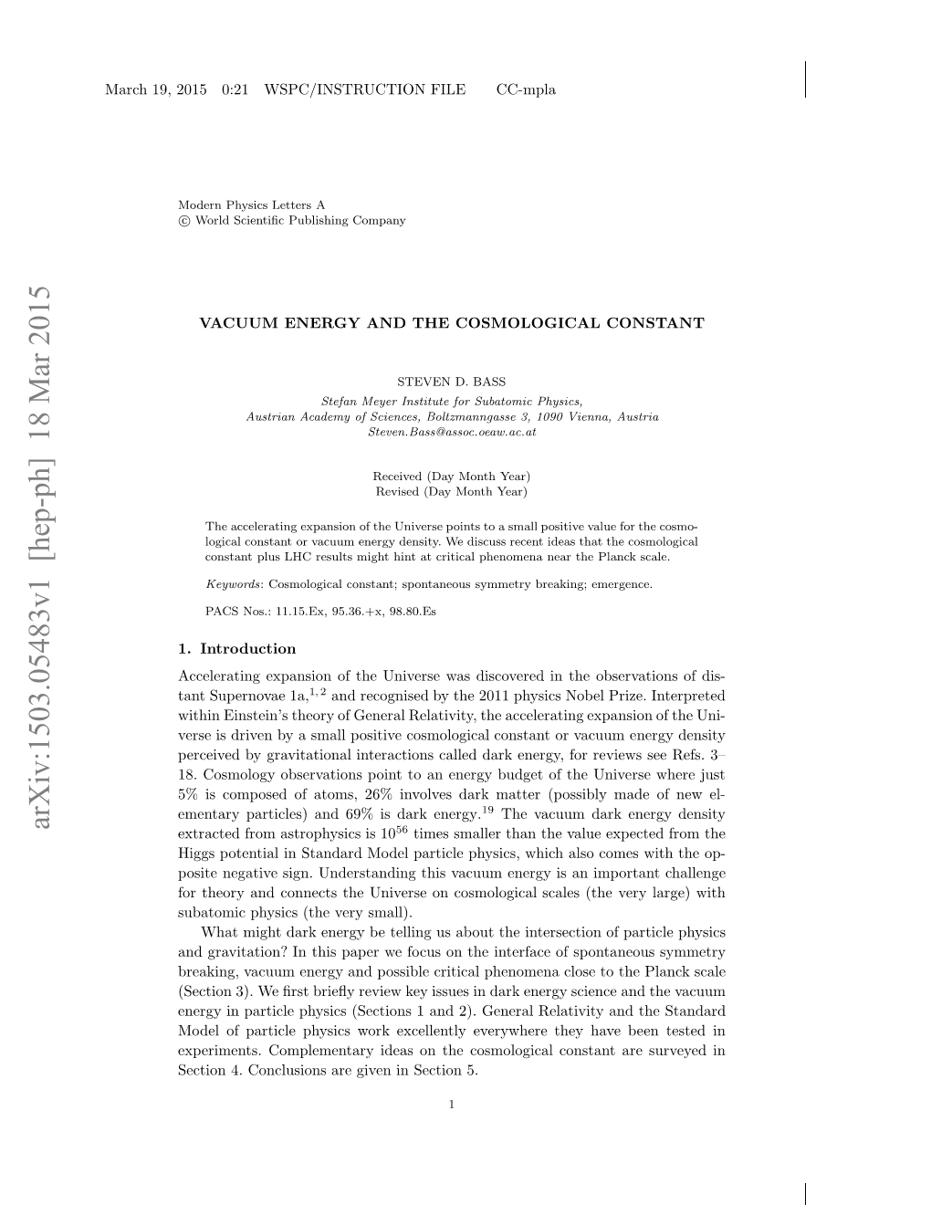 Arxiv:1503.05483V1 [Hep-Ph] 18 Mar 2015 Ac 9 0502 SCISRCINFL CC-Mpla FILE WSPC/INSTRUCTION 0:21 2015 19, March Eto .Cnlsosaegvni Eto 5