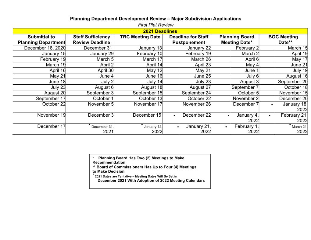 2021 Subdivision Calendar