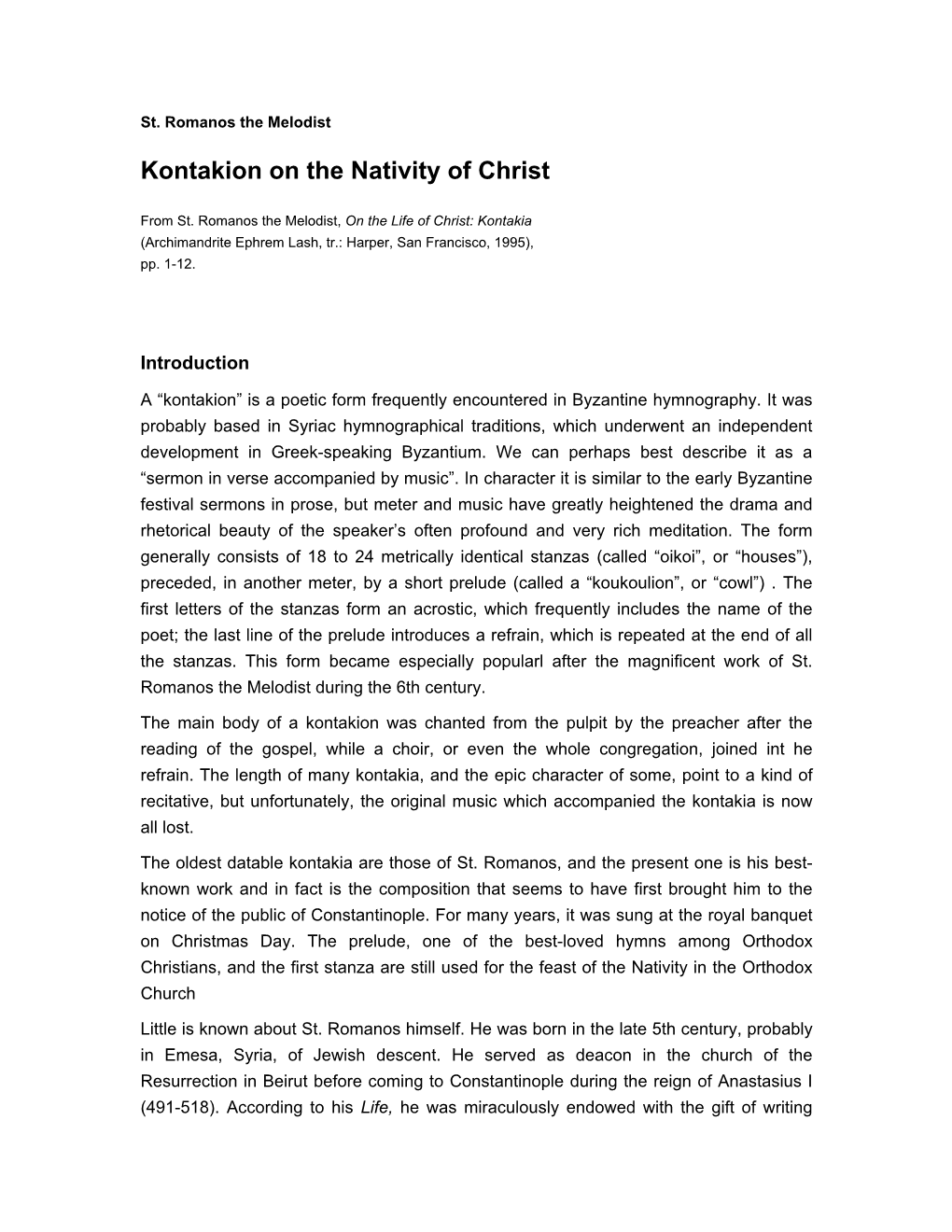 Kontakion on the Nativity of Christ