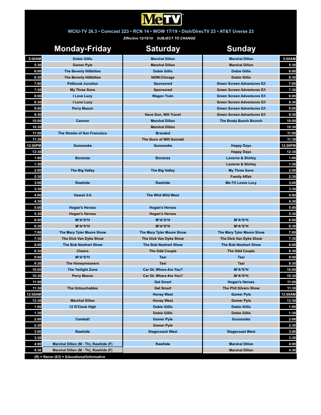 Metv Chicago Schedule Fall 2010