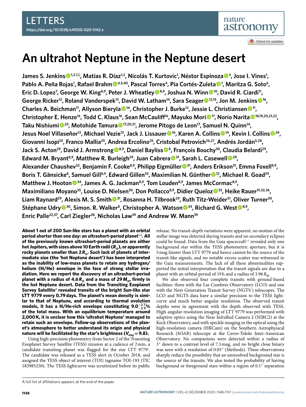 An Ultrahot Neptune in the Neptune Desert