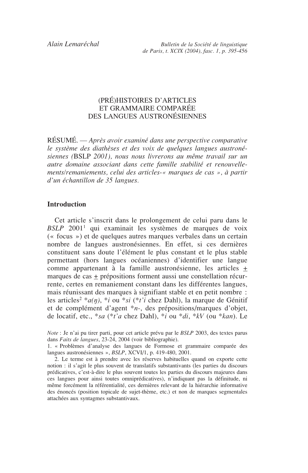 (Pré)Histoires D'articles Et Grammaire Comparée Des Langues Austronésiennes