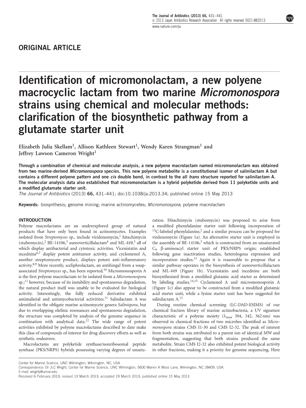 Identification of Micromonolactam, a New Polyene Macrocyclic Lactam