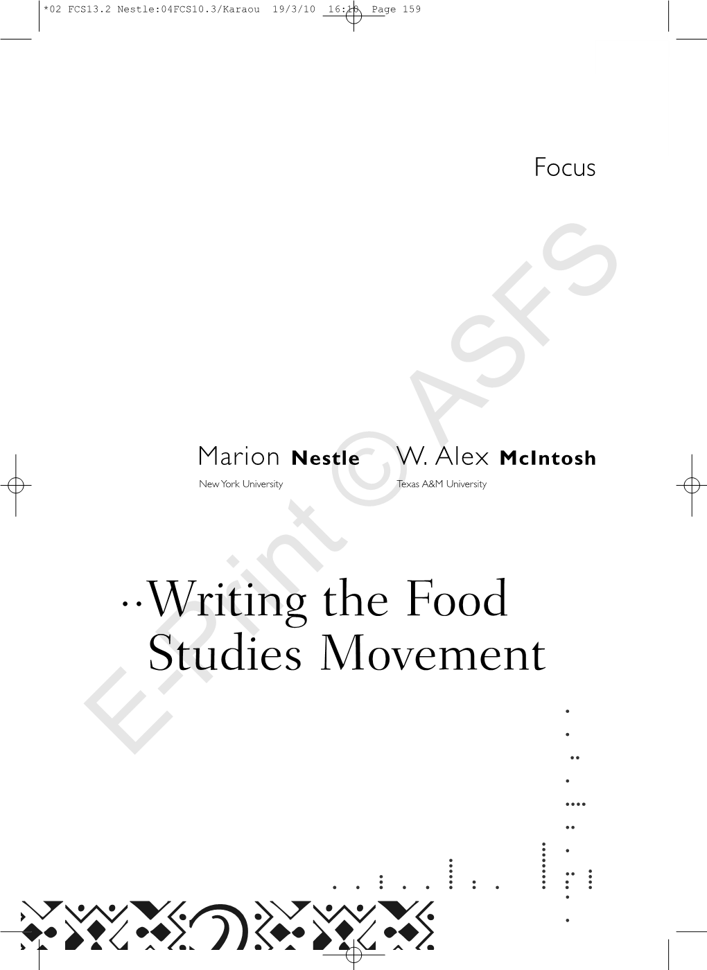 Writing the Food Studies Movement