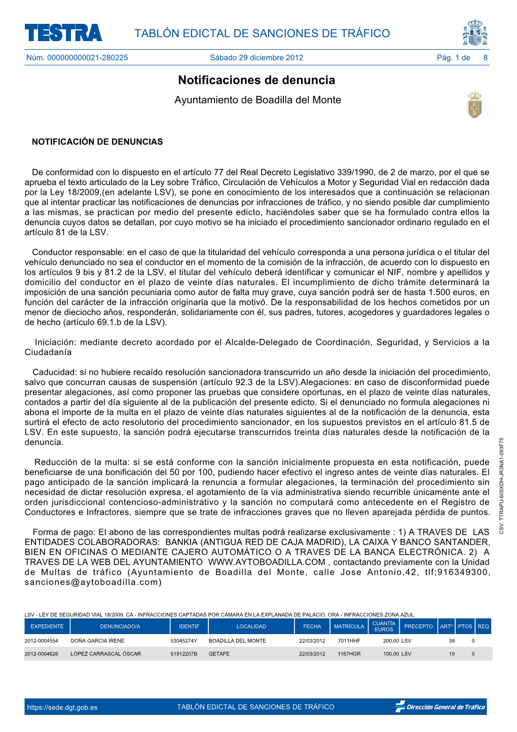 Notificaciones De Denuncia Ayuntamiento De Boadilla Del Monte