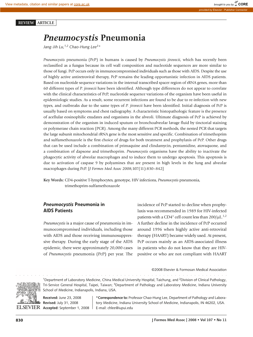 Pneumocystis Pneumonia Jang-Jih Lu,1,2 Chao-Hung Lee3*