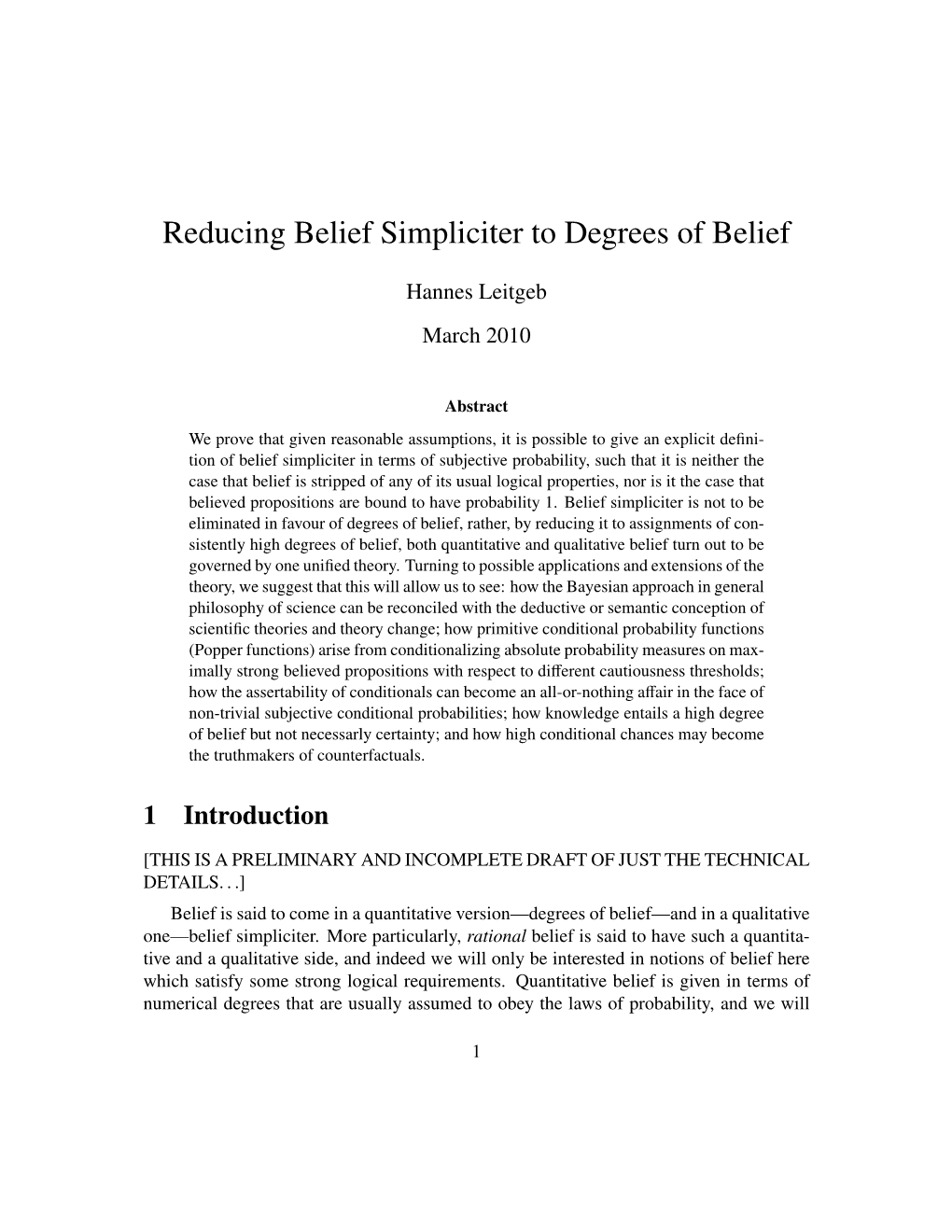 Reducing Belief Simpliciter to Degrees of Belief