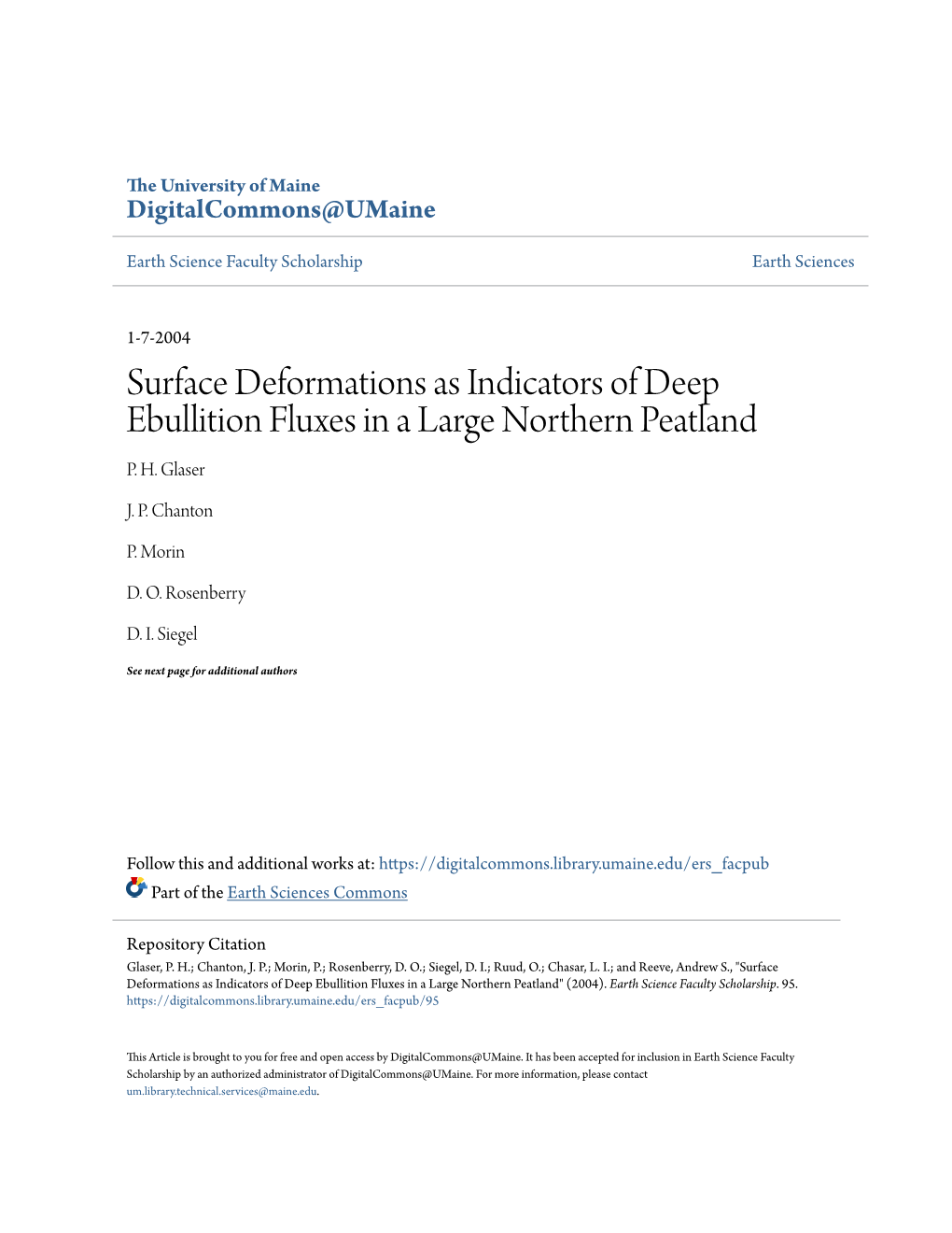 Surface Deformations As Indicators of Deep Ebullition Fluxes in a Large Northern Peatland P