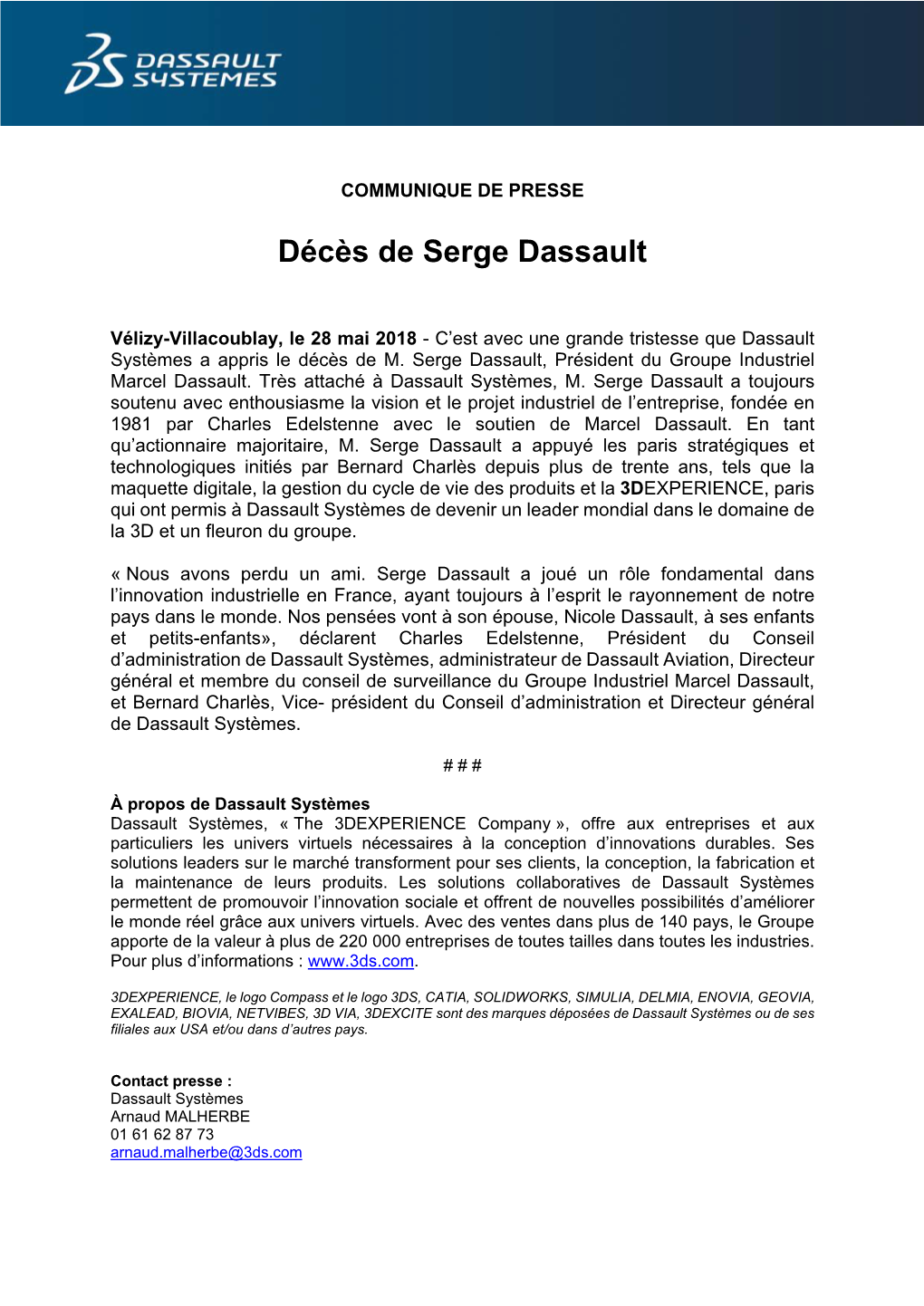 Décès De Serge Dassault