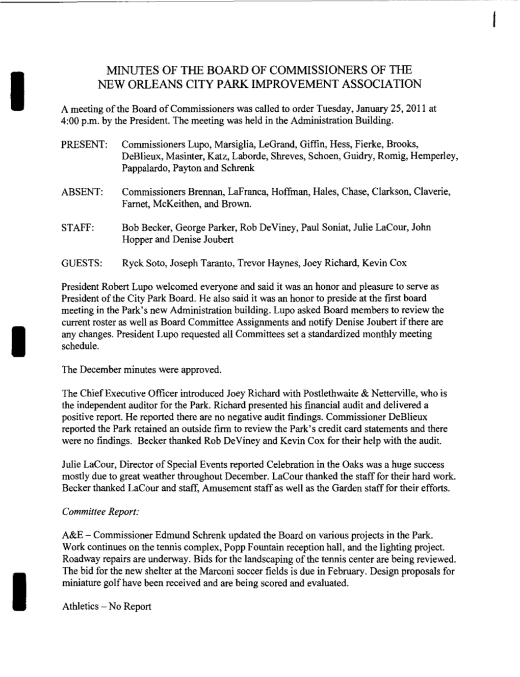 Minutes of the Board of Commissioners of the New Orleans City Park Improvement Association