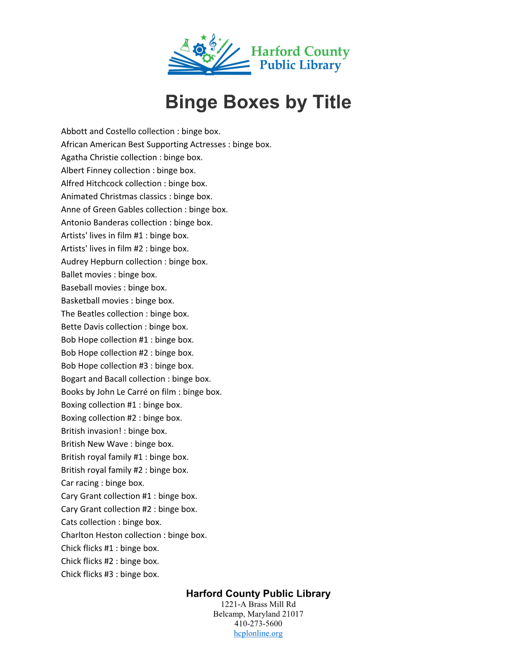 Binge Boxes by Title