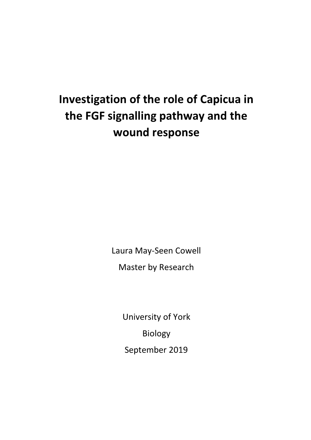 Investigation of the Role of Capicua in the FGF Signalling Pathway and the Wound Response