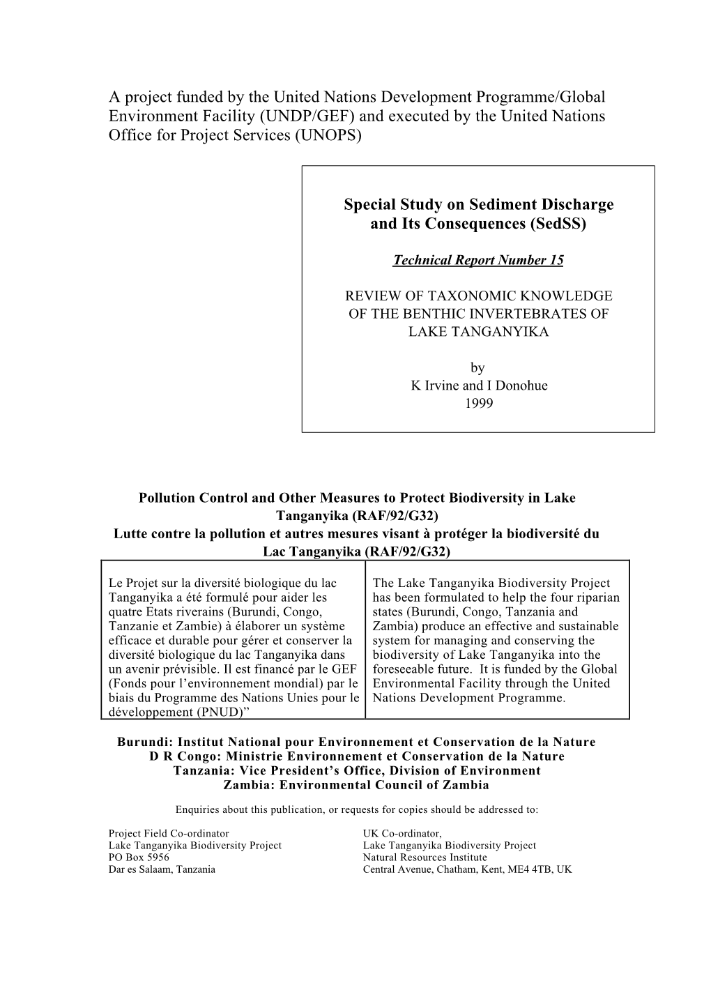 Review of Taxonomic Knowledge of the Benthic Invertebrates of Lake Tanganyika