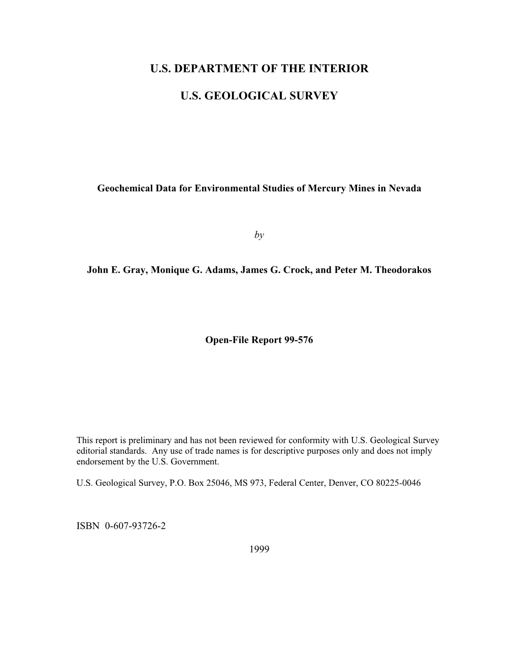 Geochemical Data for Environmental Studies of Mercury Mines in Nevada