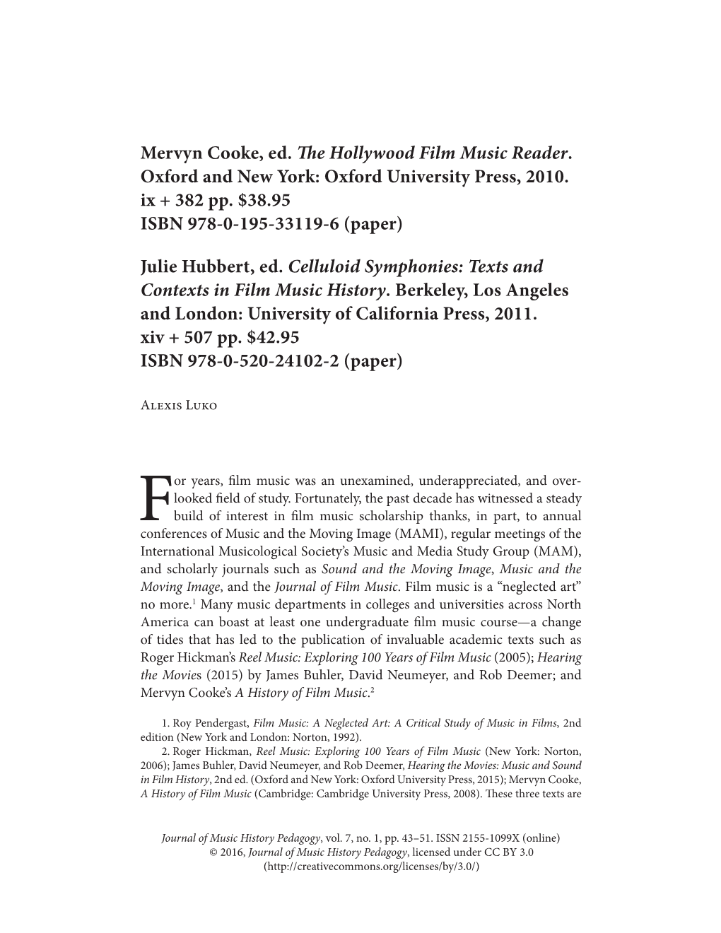 Mervyn Cooke, Ed. the Hollywood Film Music Reader