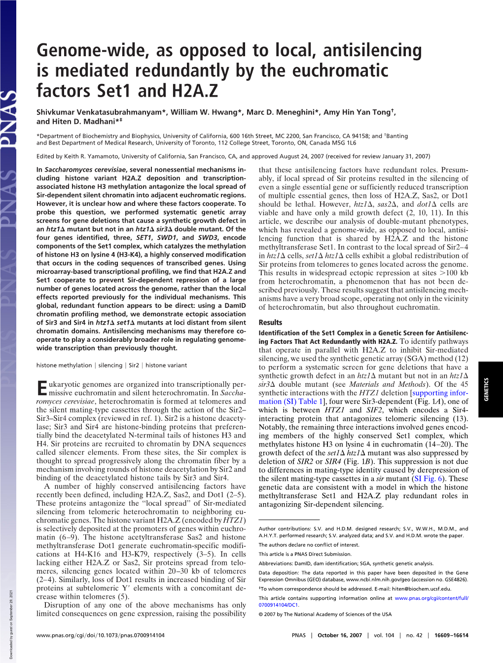 Genome-Wide, As Opposed to Local, Antisilencing Is Mediated Redundantly by the Euchromatic Factors Set1 and H2A.Z