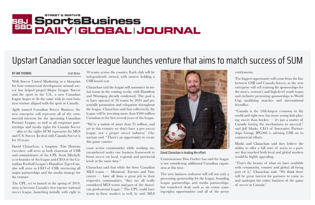 Upstart Canadian Soccer League Launches Venture That Aims to Match Success of SUM